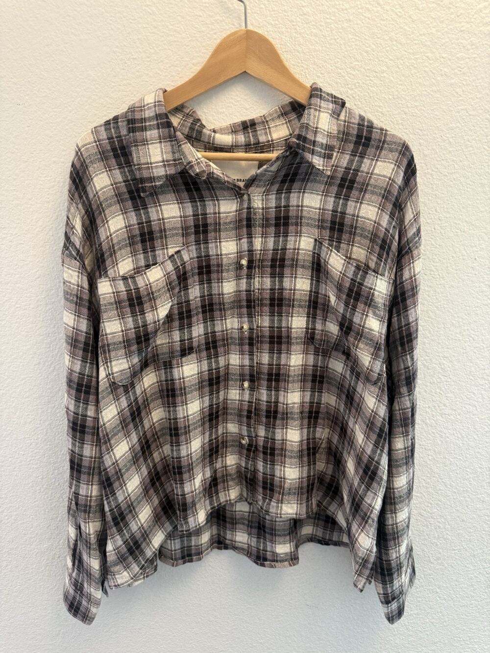 Lucky Brand Womens Brown Plaid Flannel Button Up Shirt Size XL